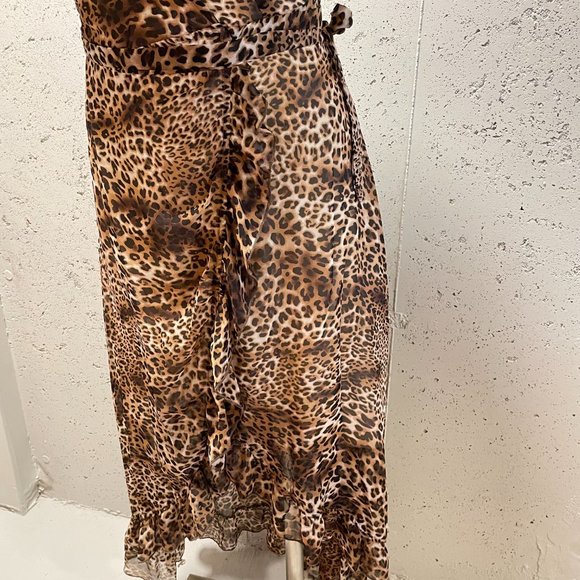 Ruffle High Low Animal Print Wrap Maxi Dress - NWOT - Picture 4 of 11